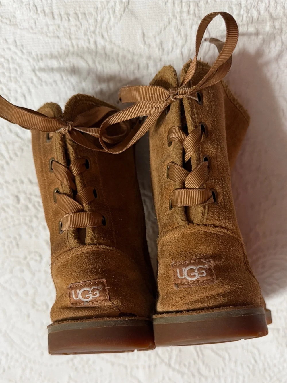 UGG Kids Size 12 Girls Chestnut Suede Lace-Up Boots